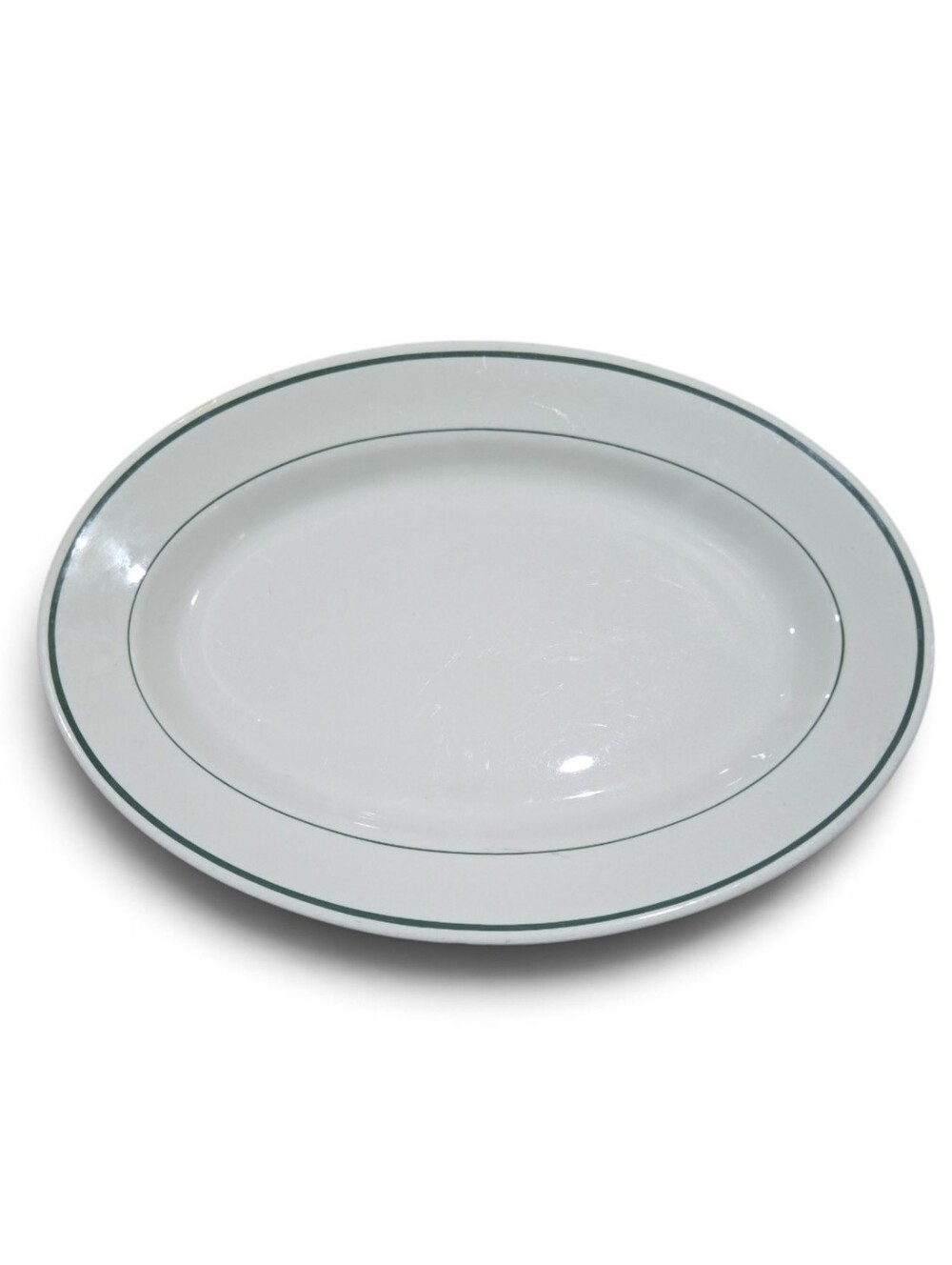 Vintage Mayer China Classic White Oval Serving Platter with Green Trim